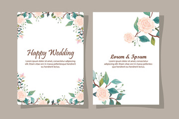 set of wedding invitation cards with flowers decoration vector illustration design