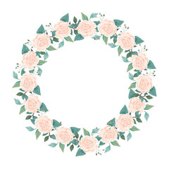 frame circular of roses with branches and leafs vector illustration design