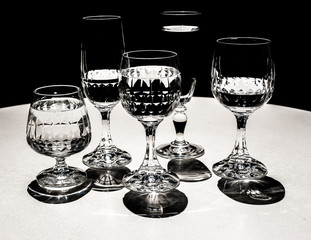 A set of Luxury crystal glasses shut with high contrast