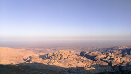 Panorama of Jordan. Sand valley and rough nature of Jordan. Exotic country to visit. 