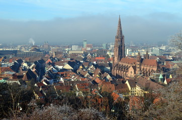 Fototapeta na wymiar Blick auf Freiburg bei Sonne und Nebel