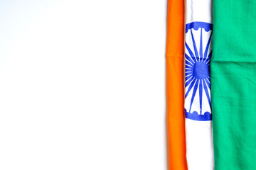 Concept for Indian Independence day and republic day, tricolor indian flag on white background 