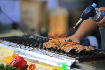 pork bbq in thailand bangkok, the street food