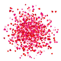 Red pink and rose scatter paper hearts confetti. Holiday decoration element. Vector illustration isolated on white background