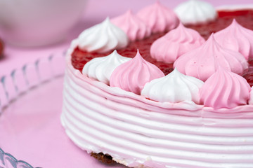 Homemade cream layer biscuit cake with strawberry