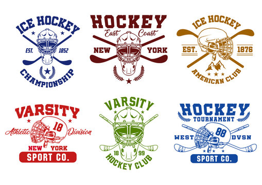 stock vector retro hockey logo set. sports logo collection illustration