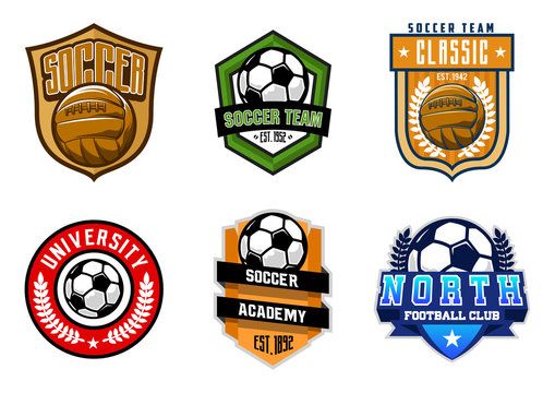 stock vector soccer or football emblem set. sports logo collection illustration
