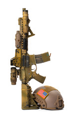 Military toy airsoft rifle isolated on white background