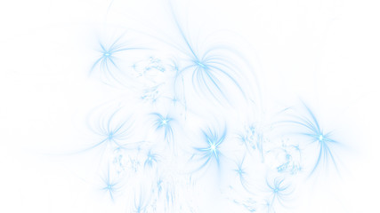 Abstract shiny blue crystal flowers. Fantasy light background. Digital fractal art. 3d rendering.