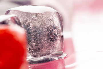 Berry ice cubes for decorating beverages close up