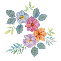 Fototapeta na wymiar Flower arrangement isolate on a white background. Watercolor hand painted flowers. Can be used as romantic background for web pages, wedding invitations, greeting cards, postcards, textile design, pac