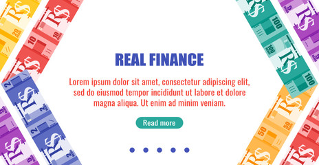 Brazil business, payment and finance element. Brazilian Real BRL Banknotes money vector template, good for landing page, infographic, web, social media post or other digital and print usage. 