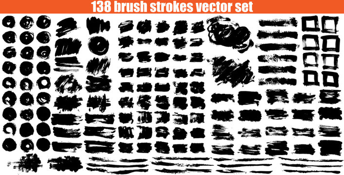 Large set different grunge brush strokes. Dirty artistic design elements isolated on white background. Black ink vector brush strokes	