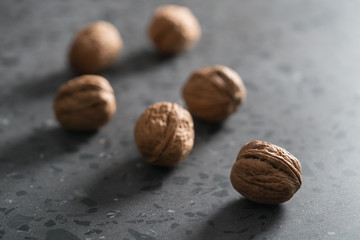 inshell walnuts on terrazzo countertop