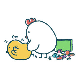 ゆるいひよこは片付けができていないのでにわとりにつかまる