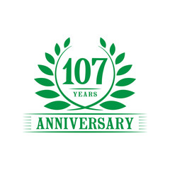 107 years logo design template. One hundred seventh anniversary vector and illustration.