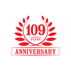 109 years logo design template. One hundred ninth anniversary vector and illustration.