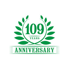 109 years logo design template. One hundred ninth anniversary vector and illustration.