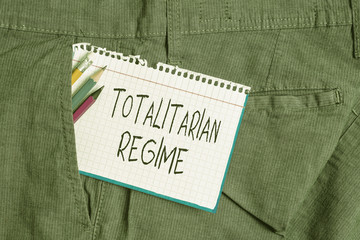 Word writing text Totalitarian Regime. Business photo showcasing mode of government that prohibits...