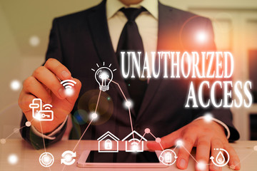 Text sign showing Unauthorized Access. Business photo showcasing use of a computer or network...