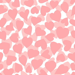 Pink Hearts . Vector Hand drawn seamless pattern. Pink silhouettes on a white background