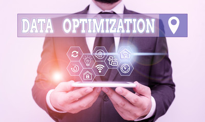 Writing note showing Data Optimization. Business concept for process that prepares the logical schema from data view