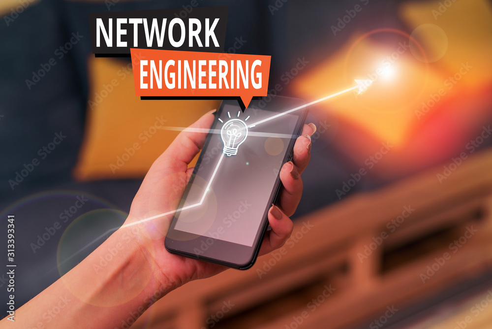 Poster handwriting text network engineering. conceptual photo field concerned with internetworking service 
