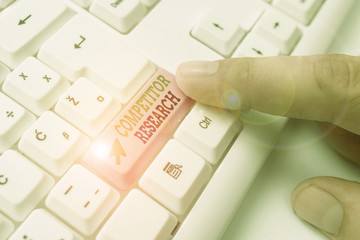 Word writing text Competitor Research. Business photo showcasing collection and review of information about rival firms