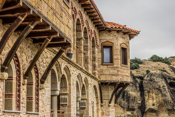 medieval architecture building stone wall exterior facade with balcony