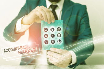 Word writing text Account Based Market. Business photo showcasing resources target a key group of specific accounts