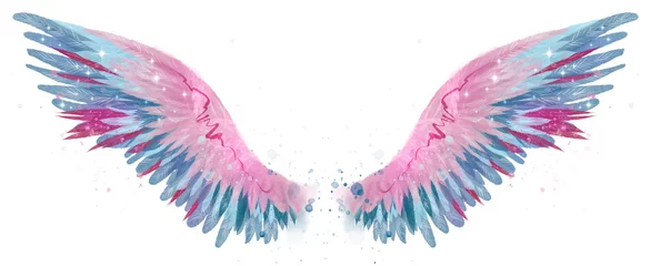 Foto op Plexiglas Mooie magische aquarel blauw roze vleugels © Евгения Савченко
