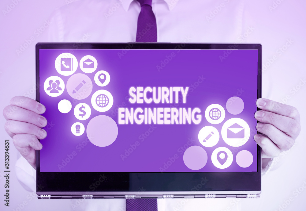 Poster writing note showing security engineering. business concept for focus on the security aspects in the
