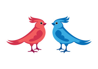 Couple of colorful cute little birds icon vector. Bird icon set isolated on a white background. Cute pink and blue birds cartoon character