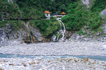 Naklejka premium View in Taroko gorge, Taroko national park, Changchun temple, Hualien, Taiwan