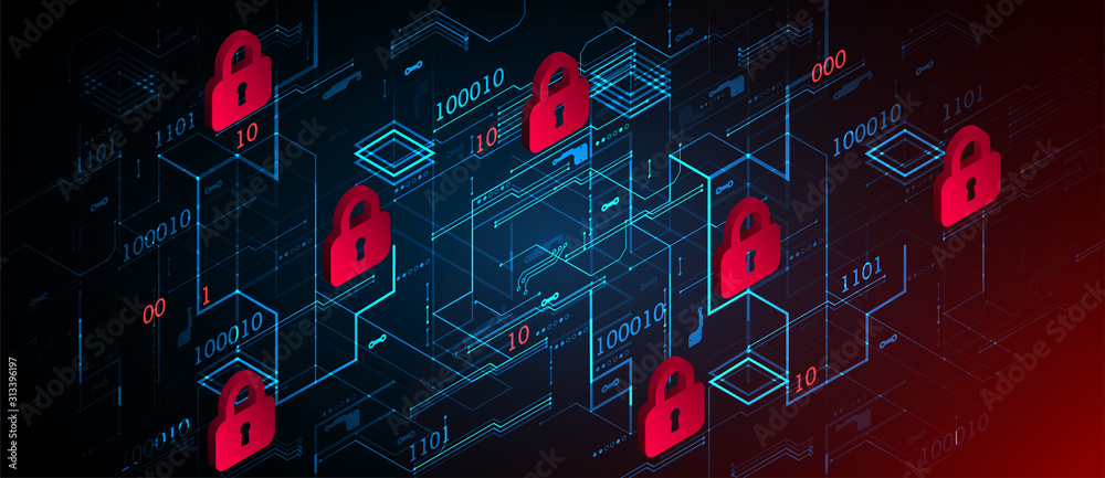Poster protection background. technology security, encode and decrypt.