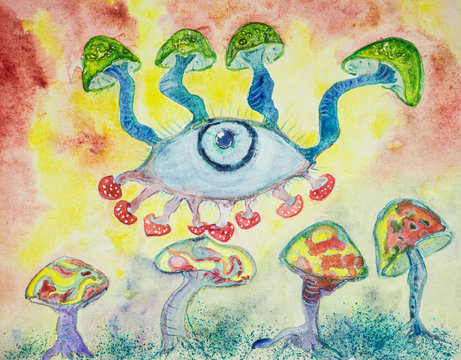 The trippy third eye. The dabbing technique near the edges gives a soft focus effect due to the altered surface roughness of the paper.
