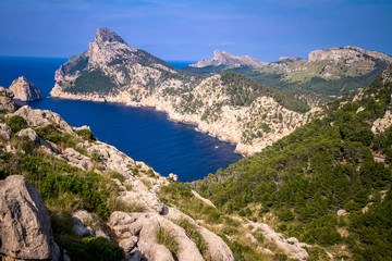 Fototapeta na wymiar Summer Balearic landscape with beautiful rocks and sea. Mallorca - Cap de Formentor.