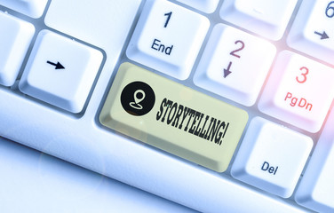 Text sign showing Storytelling. Business photo text activity writing stories for publishing them to public