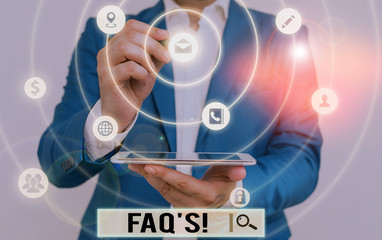 Handwriting text writing Faq. Conceptual photo a list of questions and answers relating to a particular subject