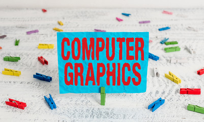 Word writing text Computer Graphics. Business photo showcasing visual representations of data displayed on a monitor Green clothespin white wood background colored paper reminder office supply