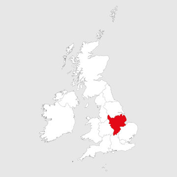 East midlands highlighted on united kingdom map vector. Light gray background.