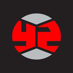 YZ Logo monogram with piece circle ribbon style on red colors and black background