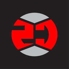 ZC Logo monogram with piece circle ribbon style on red colors and black background