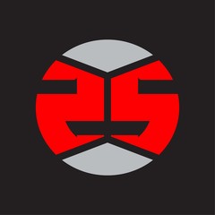 ZS Logo monogram with piece circle ribbon style on red colors and black background