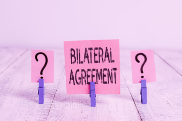 Text sign showing Bilateral Agreement. Business photo showcasing Legal obligations to nonbinding...