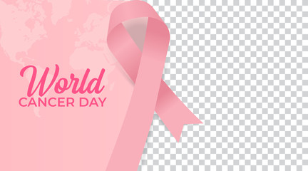 Social Media Template. February 4, World Cancer Day with Pink Ribbon