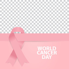 Social Media Template. February 4, World Cancer Day with Pink Ribbon