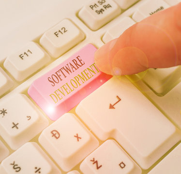 Text sign showing Software Development. Business photo text software is created using a specific programming