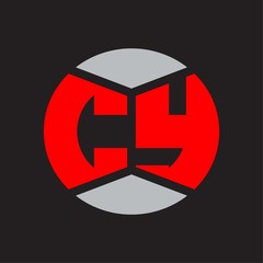 CY Logo monogram with piece circle ribbon style on red colors and black background