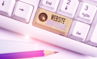 Text sign showing Website Maintenance. Business photo showcasing act of regularly checking your...